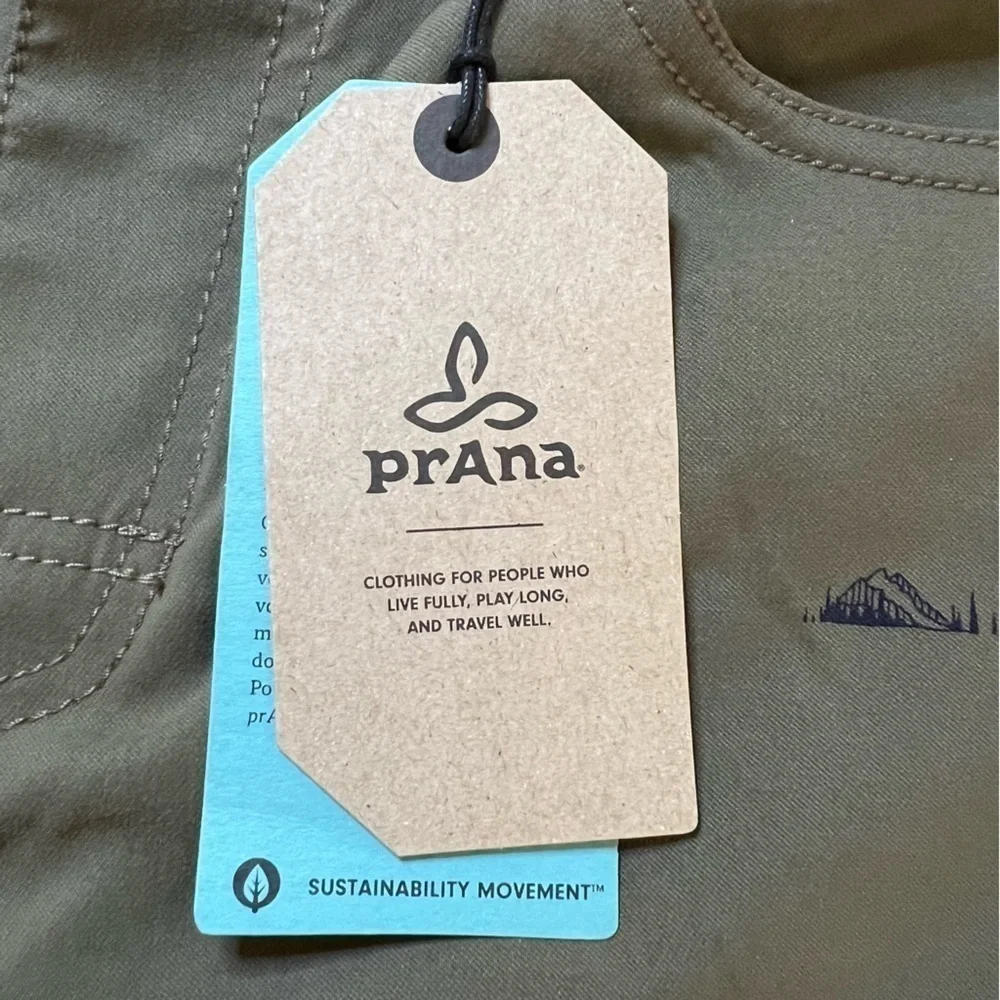Prana Men’s Brion Olive Green Nylon Shorts With Mountain Print Size 28 X…